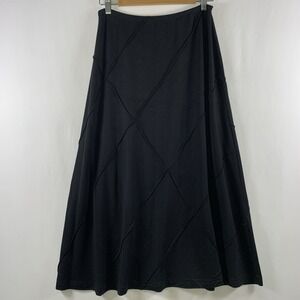 Isabella Bird Womens Diamond Seam Midi Skirt Sz M Black Quiet Luxury Parisian